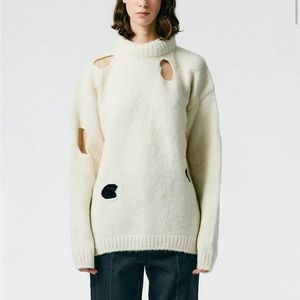 Tibi Cream Distressed Crewneck Sweater